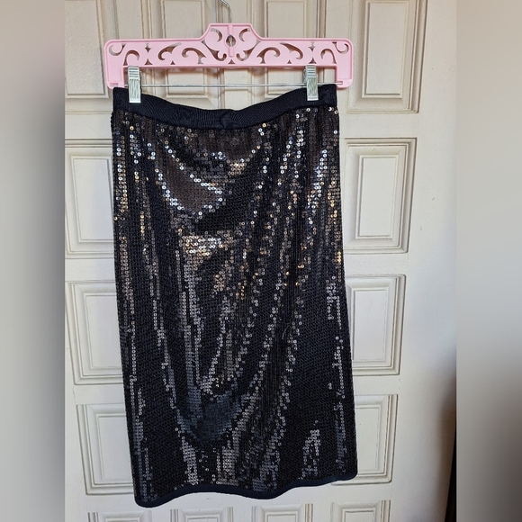 Linea Gorgeous Black Sequin Skirt SzXL Pullon  Elastic Waist Nylon/Cotton - Picture 1 of 7